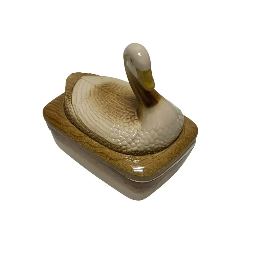 Vintage FRENCH STONEWARE DUCK SM TERRINE BAKER WITH LID PATE DISH VINTAGE